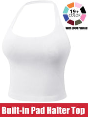 Women'S Solid Removable Chest Pad Sports Tank Top, Casual Comfort and Durability Halter Neck Sports Top for Yoga Gym Workout, Ladies Sportswear for All Seasons