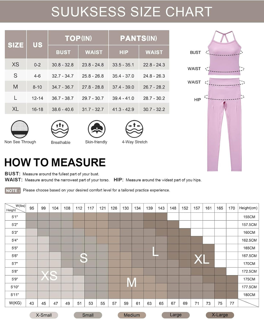 Women 2 Piece Workout Sets Compression Tummy Control Leggings with Pockets Halter Built in Bra Tank Tops