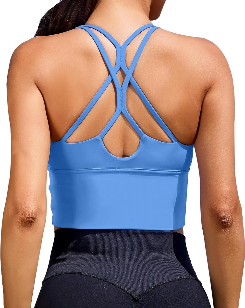 Sports Bras for Women High Support Longline Workout Tank Tops Built in Bra Padded Strappy Yoga Crop Top Cross Gym