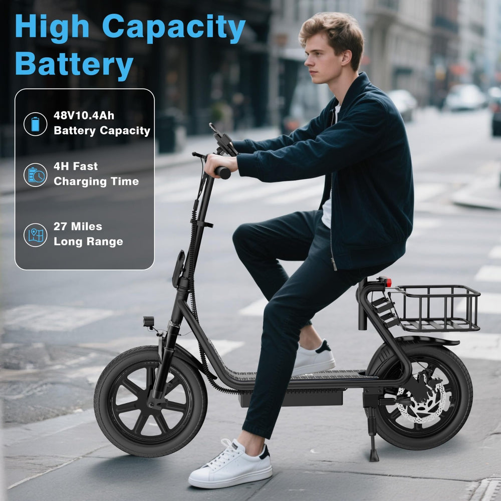 48V 10.4AH/22.5AH Electric Scooter Adults Foldable Escooter Seat & Carry Basket