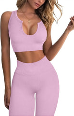 Workout Outfits for Women 2 Piece Ribbed Seamless Crop Tank High Waist Yoga Leggings Sets