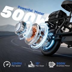 2026 New 500W 14Inch Electric Bicycle with Box 10.4AH Battery 28Miles Max Range 22MPH Max Speed Shock Absorption Foldable Adult Ebike
