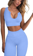 Workout Outfits for Women 2 Piece Ribbed Seamless Crop Tank High Waist Yoga Leggings Sets