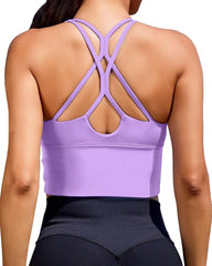 Sports Bras for Women High Support Longline Workout Tank Tops Built in Bra Padded Strappy Yoga Crop Top Cross Gym