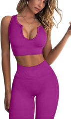 Workout Outfits for Women 2 Piece Ribbed Seamless Crop Tank High Waist Yoga Leggings Sets