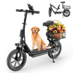 48V 10.4AH/22.5AH Electric Scooter Adults Foldable Escooter Seat & Carry Basket