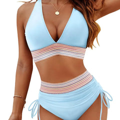2026 Women'S Shoulder High Waist Split Bikini Swimwear Swimsuit Set with Chest Cushion and Adjustable Shoulder Straps