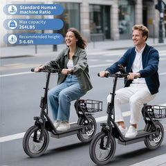 48V 10.4AH/22.5AH Electric Scooter Adults Foldable Escooter Seat & Carry Basket