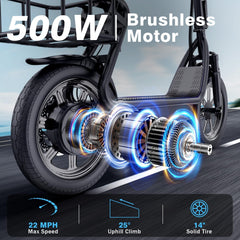 48V 10.4AH/22.5AH Electric Scooter Adults Foldable Escooter Seat & Carry Basket