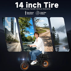2026 New 500W 14Inch Electric Bicycle with Box 10.4AH Battery 28Miles Max Range 22MPH Max Speed Shock Absorption Foldable Adult Ebike