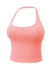 Women'S Solid Removable Chest Pad Sports Tank Top, Casual Comfort and Durability Halter Neck Sports Top for Yoga Gym Workout, Ladies Sportswear for All Seasons