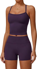 Two Piece Workout Sets for Women Tank Top Matching High Waist Booty Lifting Shorts Gym Yoga Active Wear Outfits