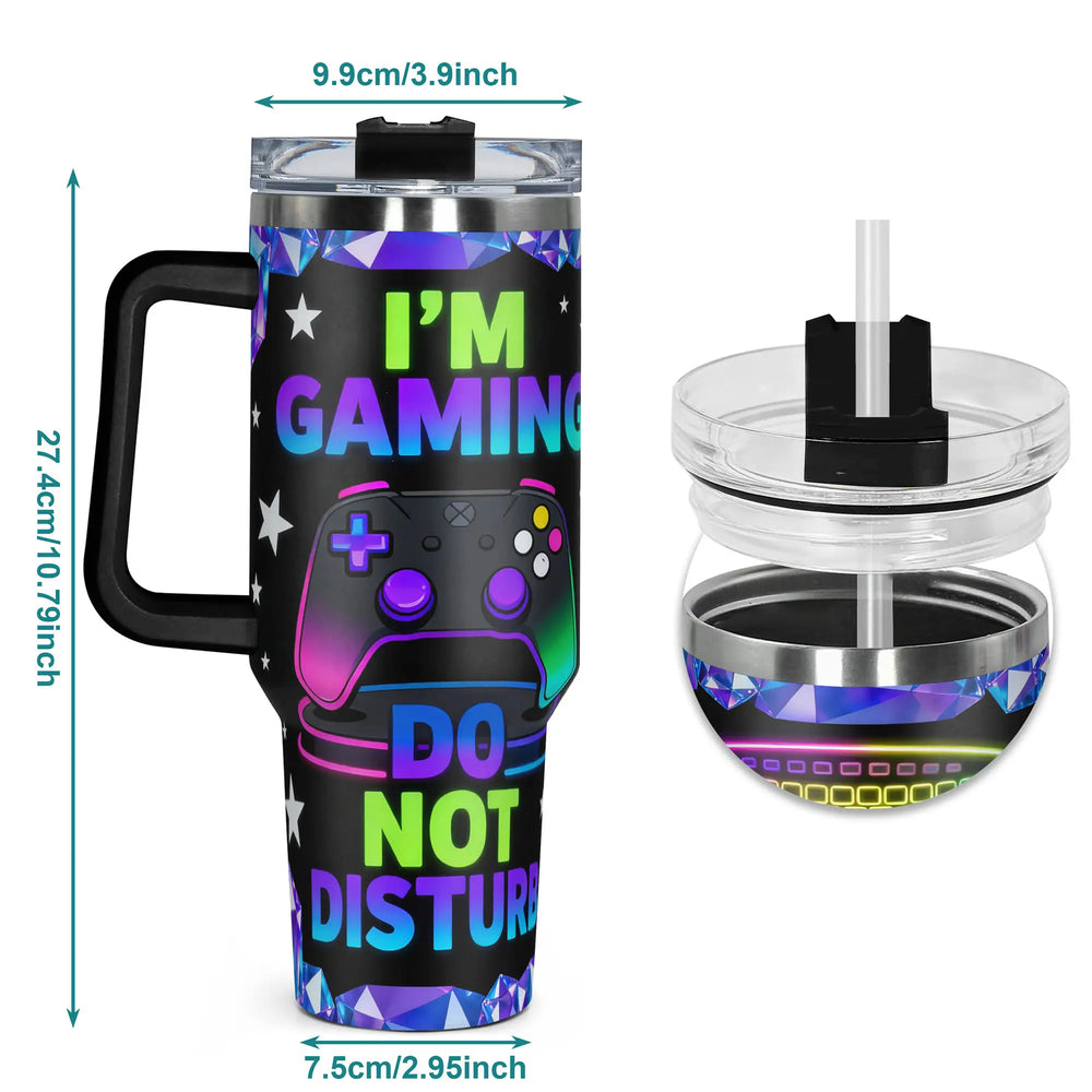1Pc 40Oz/30Oz/22Oz/20Oz/14Ozcup Stainless Steel Tumbler with I'M Gaming Do Not Disturb Design, Leakproof Large Capacity, Needed for Gym, Hiking, Travel Ideal Birthday Christmas Gift Perfect Gift, Insulated Water Bottle