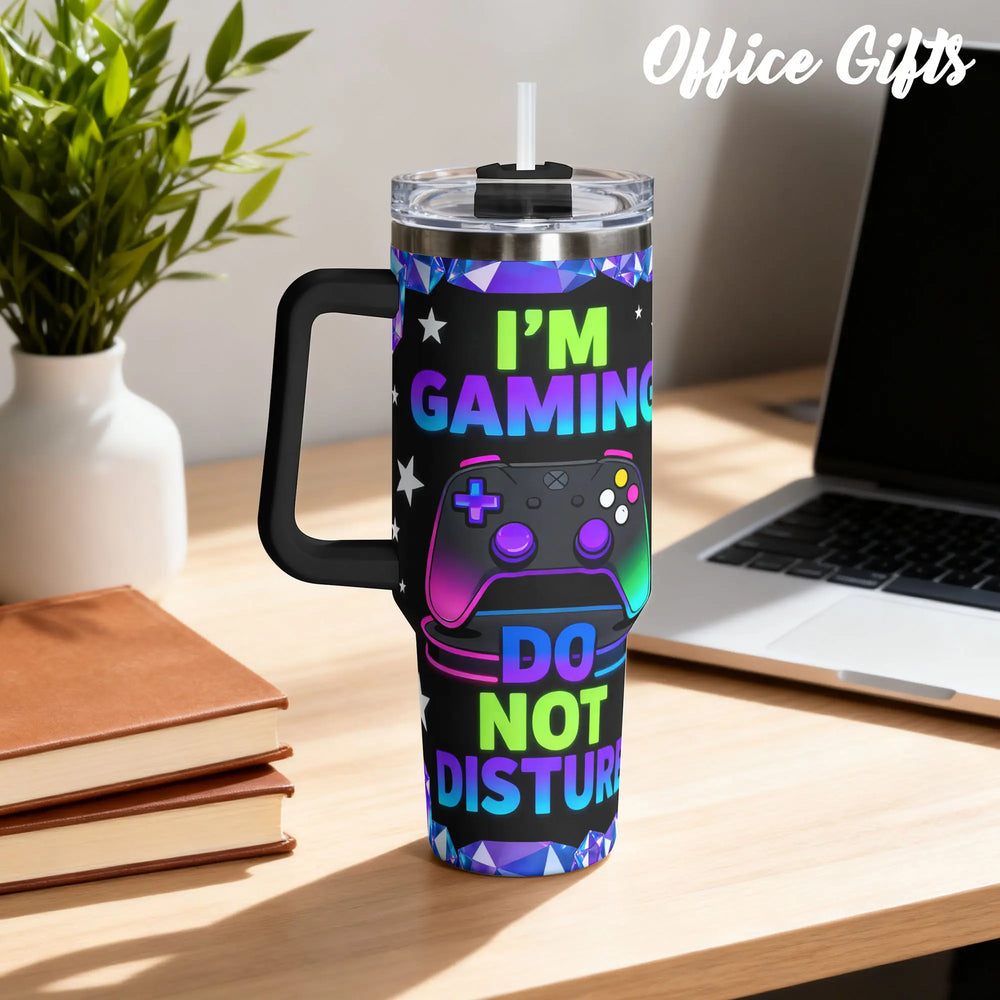 1Pc 40Oz/30Oz/22Oz/20Oz/14Ozcup Stainless Steel Tumbler with I'M Gaming Do Not Disturb Design, Leakproof Large Capacity, Needed for Gym, Hiking, Travel Ideal Birthday Christmas Gift Perfect Gift, Insulated Water Bottle