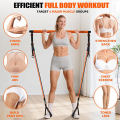 Pilates Bar Kit with Resistance Bands, Pilates Equipment, Multifunctional Pilates Bar for Women & Men, Pilates Kit for Hip, Back, Arm, Full-Body Workouts, Home Gym Strength Training Equipment
