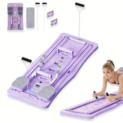 Pilates Sliding Board Foldable Fitness Reformer Platform Home Workout Equipment with Resistance Bands Abdominal Leg Training Machine Multifunctional Yoga Exercise Board Portable Full Body Workout Pilates Board