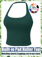 Women'S Solid Removable Chest Pad Sports Tank Top, Casual Comfort and Durability Halter Neck Sports Top for Yoga Gym Workout, Ladies Sportswear for All Seasons