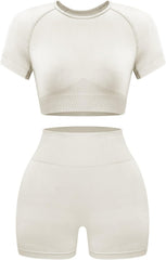 Womens Workout Sets 2 Piece - Seamless Acid Wash Yoga Outfits Shorts and Crop Top Matching Gym Athletic Clothing Set