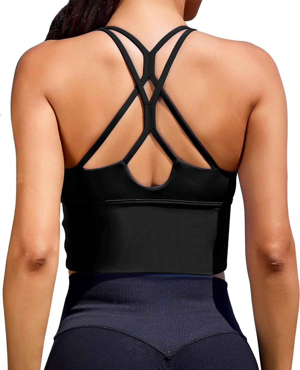 Sports Bras for Women High Support Longline Workout Tank Tops Built in Bra Padded Strappy Yoga Crop Top Cross Gym
