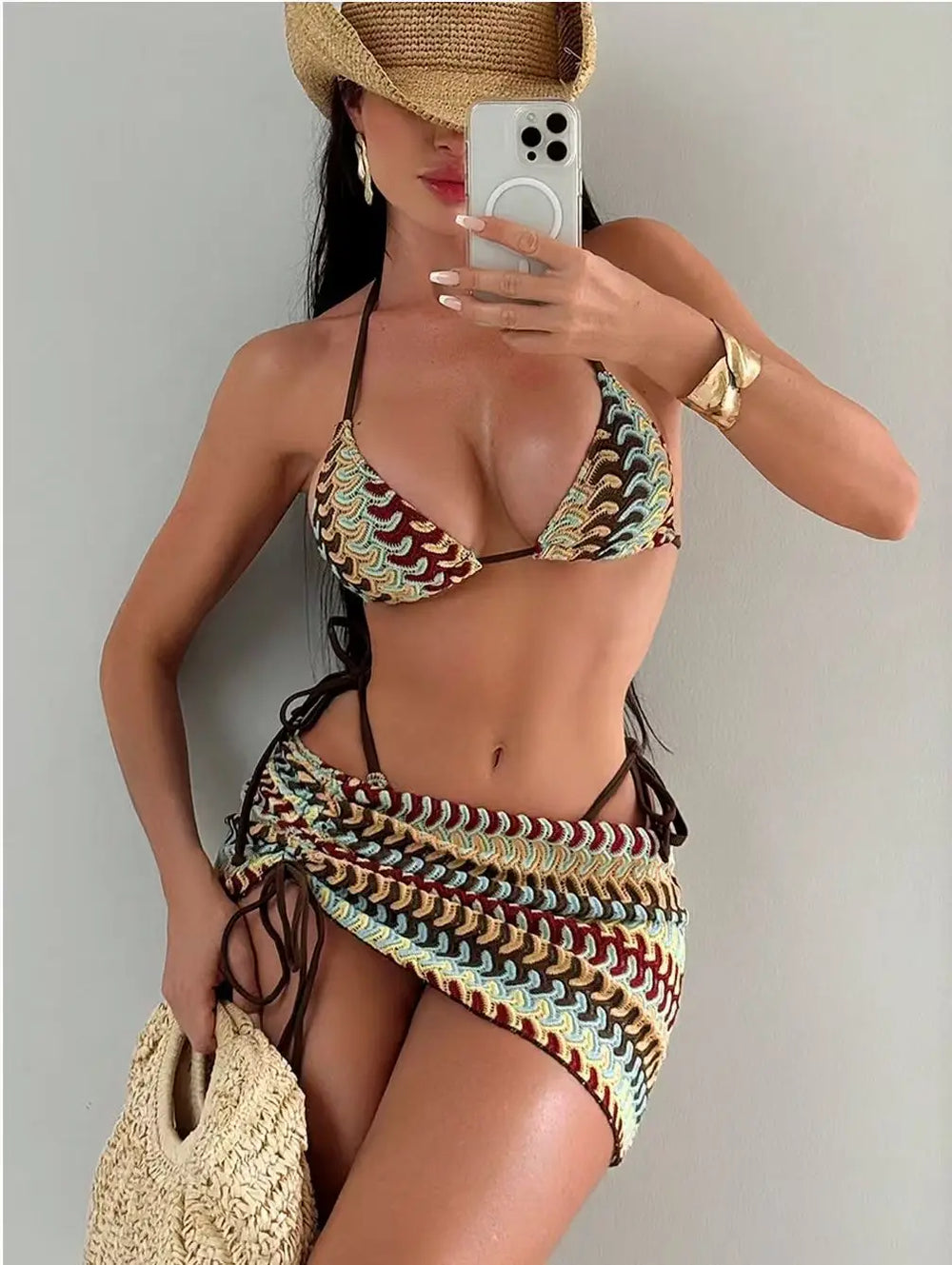 Bohemian Print Sexy Women'S Beach Bikinis Three Pieces Bikini Set Cover up Swimwear High Waisted Bikini Set Women Swimsuit 2026