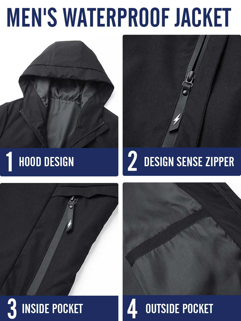 Men'S Windproof Waterproof Jacket, Fall Winter Hooded Pullover Coat, Casual Sports Comfortable Top, Outdoor Hiking Party Travel Cycling, Windproof Outerwear