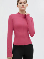 Women'S Thumb Holes Zip up Sports Jacket, Sporty Plain Long Sleeve Tops, Women'S Sportswear for Tennis Pickleball Indoor Outdoor Wear, Sports Outerwear, Zip Front Jacket