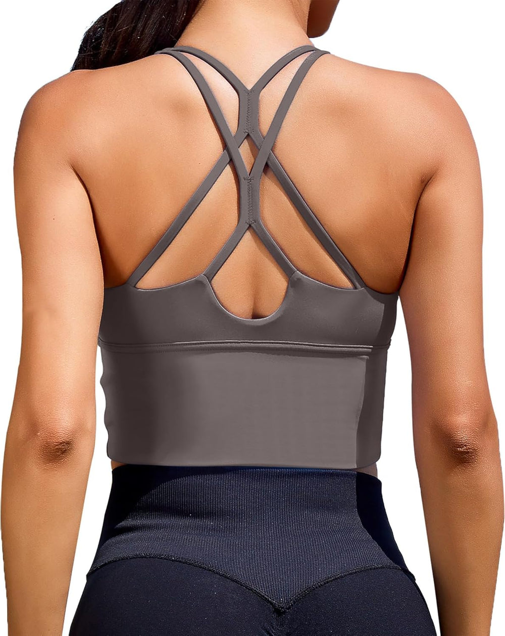 Sports Bras for Women High Support Longline Workout Tank Tops Built in Bra Padded Strappy Yoga Crop Top Cross Gym