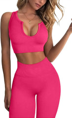 Workout Outfits for Women 2 Piece Ribbed Seamless Crop Tank High Waist Yoga Leggings Sets