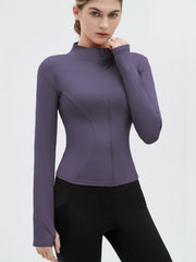 Women'S Thumb Holes Zip up Sports Jacket, Sporty Plain Long Sleeve Tops, Women'S Sportswear for Tennis Pickleball Indoor Outdoor Wear, Sports Outerwear, Zip Front Jacket