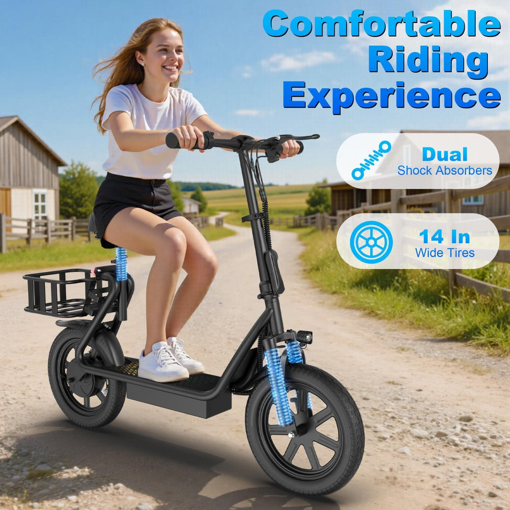 48V 10.4AH/22.5AH Electric Scooter Adults Foldable Escooter Seat & Carry Basket