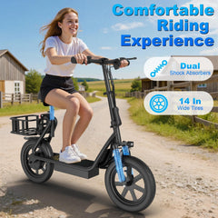 48V 10.4AH/22.5AH Electric Scooter Adults Foldable Escooter Seat & Carry Basket