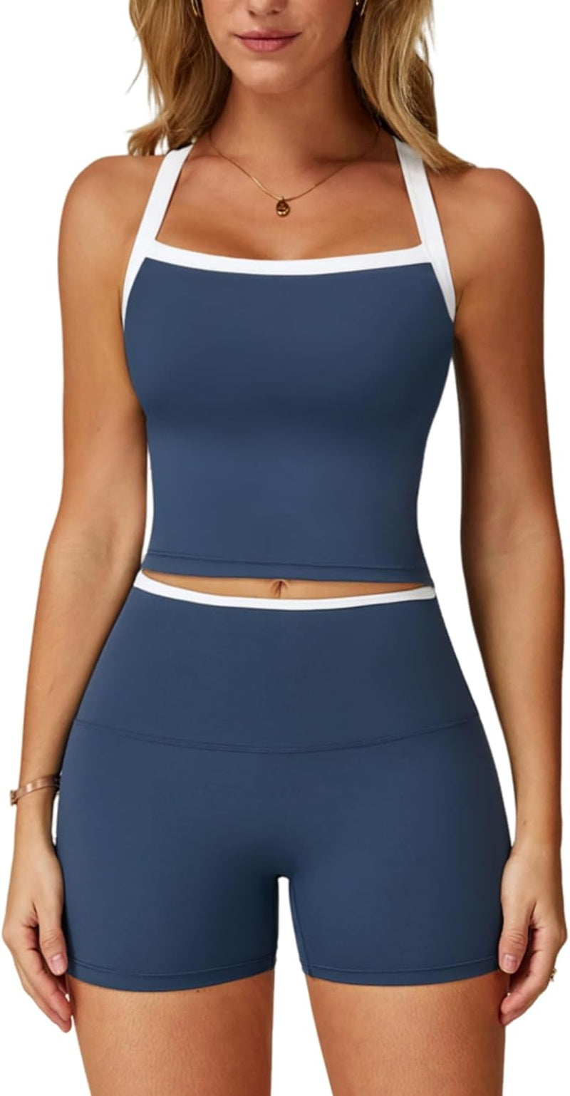 Two Piece Workout Sets for Women Tank Top Matching High Waist Booty Lifting Shorts Gym Yoga Active Wear Outfits