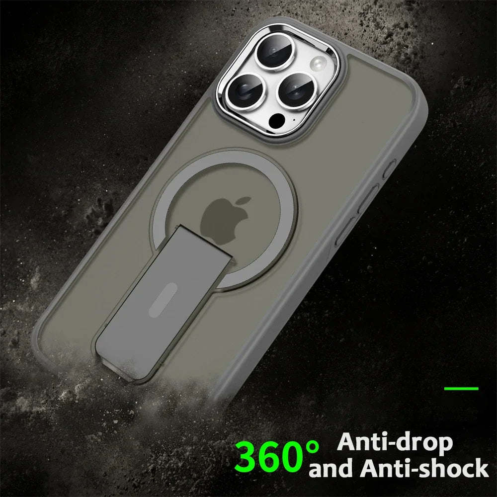 Luxury Matte Translucent MagSafe plus Folding Stand Phone Case for Iphone 16 15 17 Pro Max