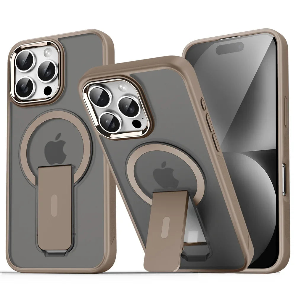 Luxury Matte Translucent MagSafe plus Folding Stand Phone Case for Iphone 16 15 17 Pro Max