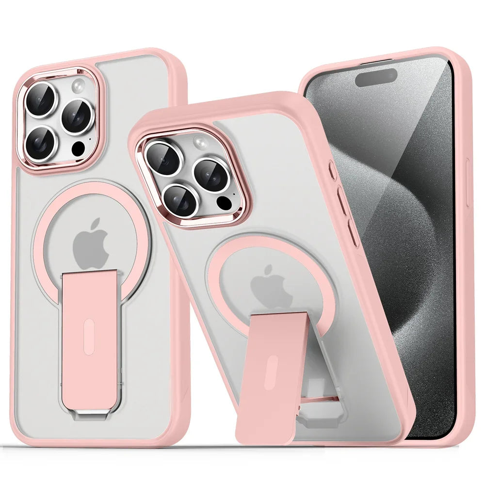 Luxury Matte Translucent MagSafe plus Folding Stand Phone Case for Iphone 16 15 17 Pro Max