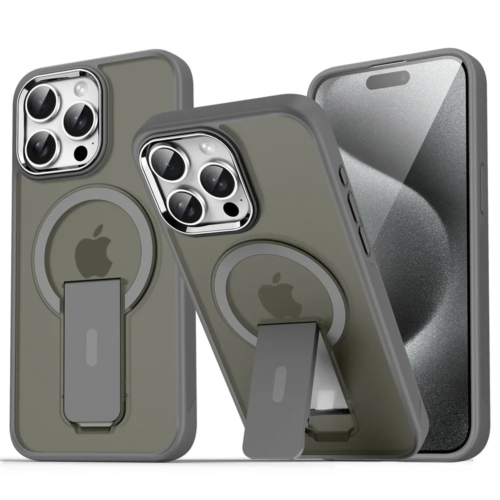Luxury Matte Translucent MagSafe plus Folding Stand Phone Case for Iphone 16 15 17 Pro Max
