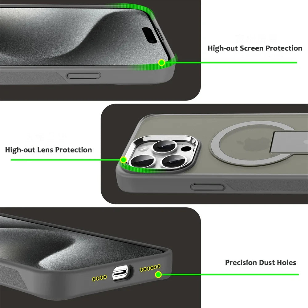Luxury Matte Translucent MagSafe plus Folding Stand Phone Case for Iphone 16 15 17 Pro Max