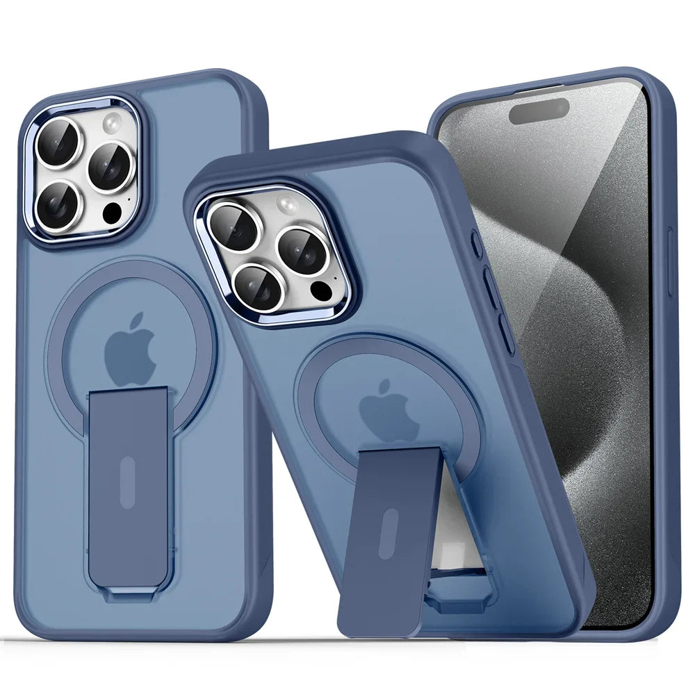 Luxury Matte Translucent MagSafe plus Folding Stand Phone Case for Iphone 16 15 17 Pro Max