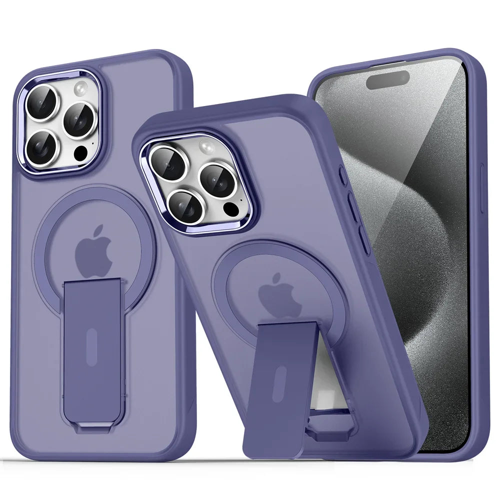 Luxury Matte Translucent MagSafe plus Folding Stand Phone Case for Iphone 16 15 17 Pro Max