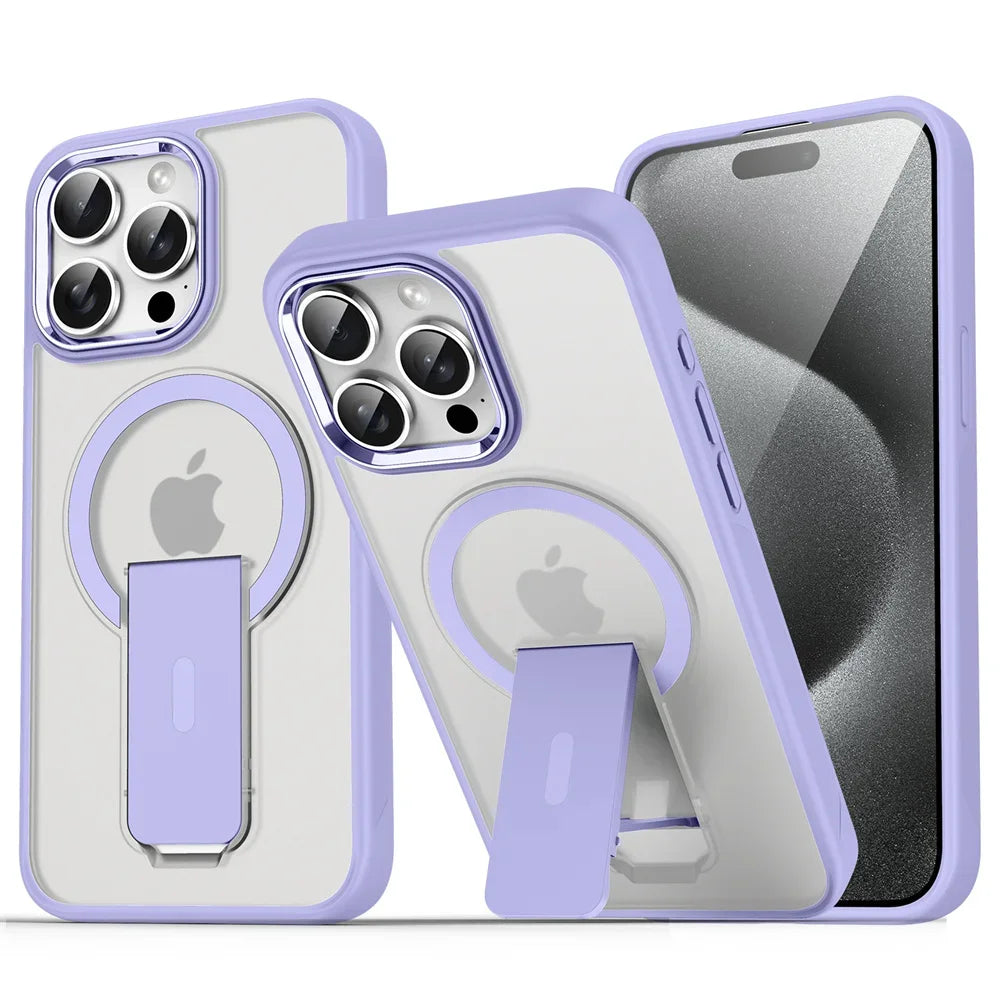 Luxury Matte Translucent MagSafe plus Folding Stand Phone Case for Iphone 16 15 17 Pro Max