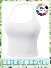 Women'S Solid Removable Chest Pad Sports Tank Top, Casual Comfort and Durability Halter Neck Sports Top for Yoga Gym Workout, Ladies Sportswear for All Seasons