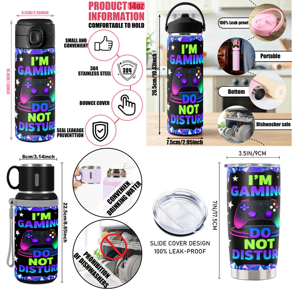 1Pc 40Oz/30Oz/22Oz/20Oz/14Ozcup Stainless Steel Tumbler with I'M Gaming Do Not Disturb Design, Leakproof Large Capacity, Needed for Gym, Hiking, Travel Ideal Birthday Christmas Gift Perfect Gift, Insulated Water Bottle
