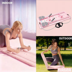 Pilates Sliding Board Foldable Fitness Reformer Platform Home Workout Equipment with Resistance Bands Abdominal Leg Training Machine Multifunctional Yoga Exercise Board Portable Full Body Workout Pilates Board