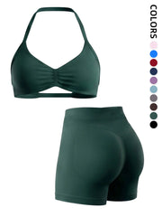2-Piece Seamless Sports Bra Set with Pads, High-Waisted Peach Butt Running Yoga Shorts, Sleeveless Sporty Suit for Women, Activewear Workout Set, Seamless Gym Outfits, Fitness Yoga Set, Exercise Clothing Set