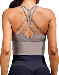 Sports Bras for Women High Support Longline Workout Tank Tops Built in Bra Padded Strappy Yoga Crop Top Cross Gym