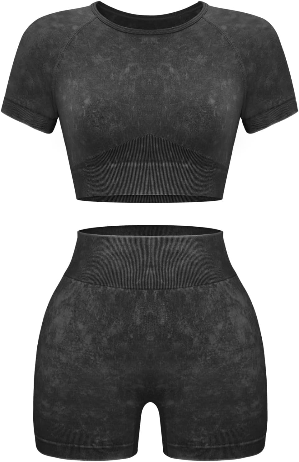 Womens Workout Sets 2 Piece - Seamless Acid Wash Yoga Outfits Shorts and Crop Top Matching Gym Athletic Clothing Set