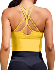 Sports Bras for Women High Support Longline Workout Tank Tops Built in Bra Padded Strappy Yoga Crop Top Cross Gym