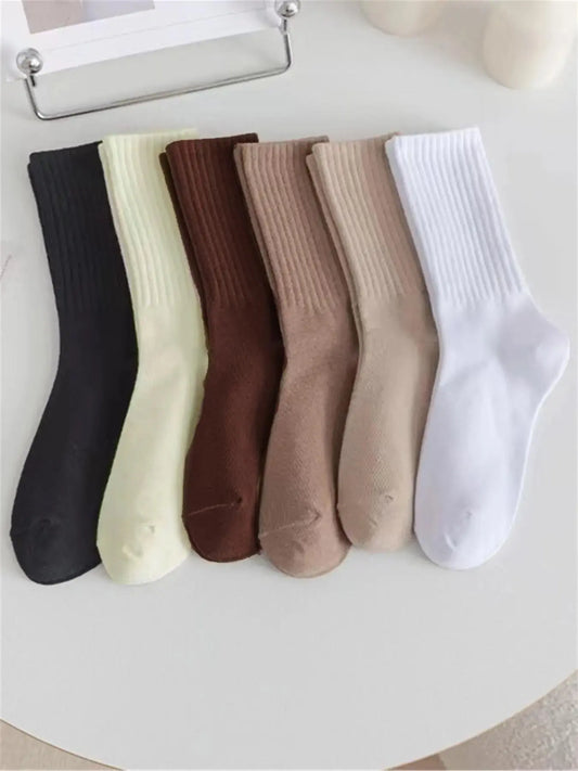 Women'S Solid Jacquard Crew Socks, Fashion Casual Comfy Mid Calf Socks, Summer Outfits 2024, Women Socks for All Seasons Daily Wear