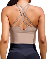Sports Bras for Women High Support Longline Workout Tank Tops Built in Bra Padded Strappy Yoga Crop Top Cross Gym
