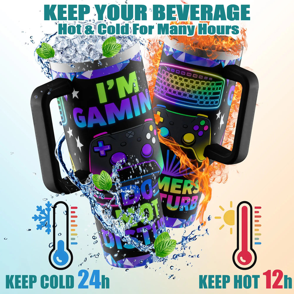 1Pc 40Oz/30Oz/22Oz/20Oz/14Ozcup Stainless Steel Tumbler with I'M Gaming Do Not Disturb Design, Leakproof Large Capacity, Needed for Gym, Hiking, Travel Ideal Birthday Christmas Gift Perfect Gift, Insulated Water Bottle